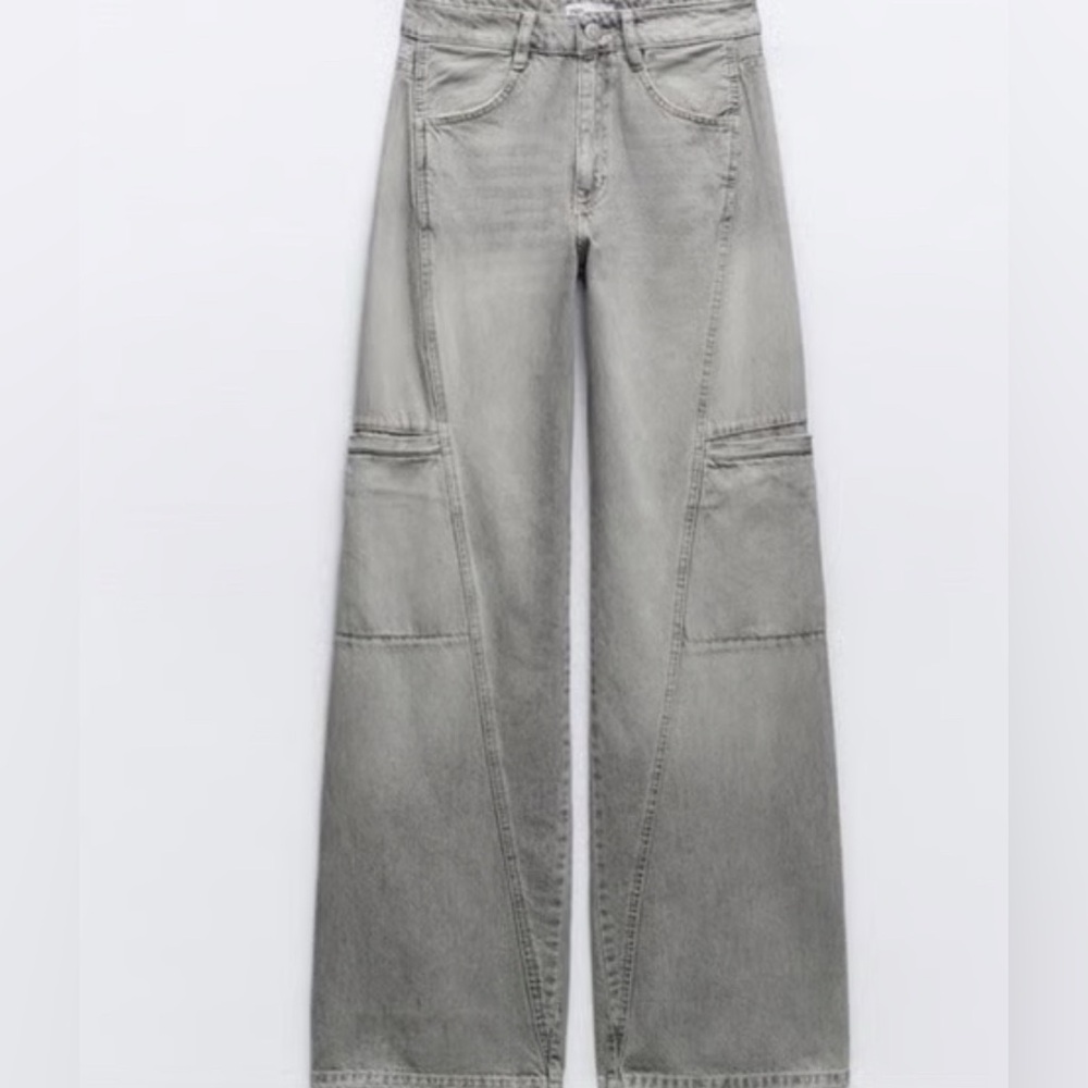 Zara Wide Leg Legged Pants Denim Jeans Size Cargo Y2K Festival